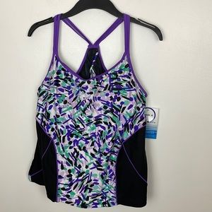 NWT Aquabelle Swimwear Tankini Top Color Black/Purple Size 16